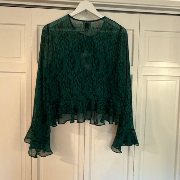 Misa Los Angeles Demaris green ruffled tie neck blouse M - Picture 4 of 10
